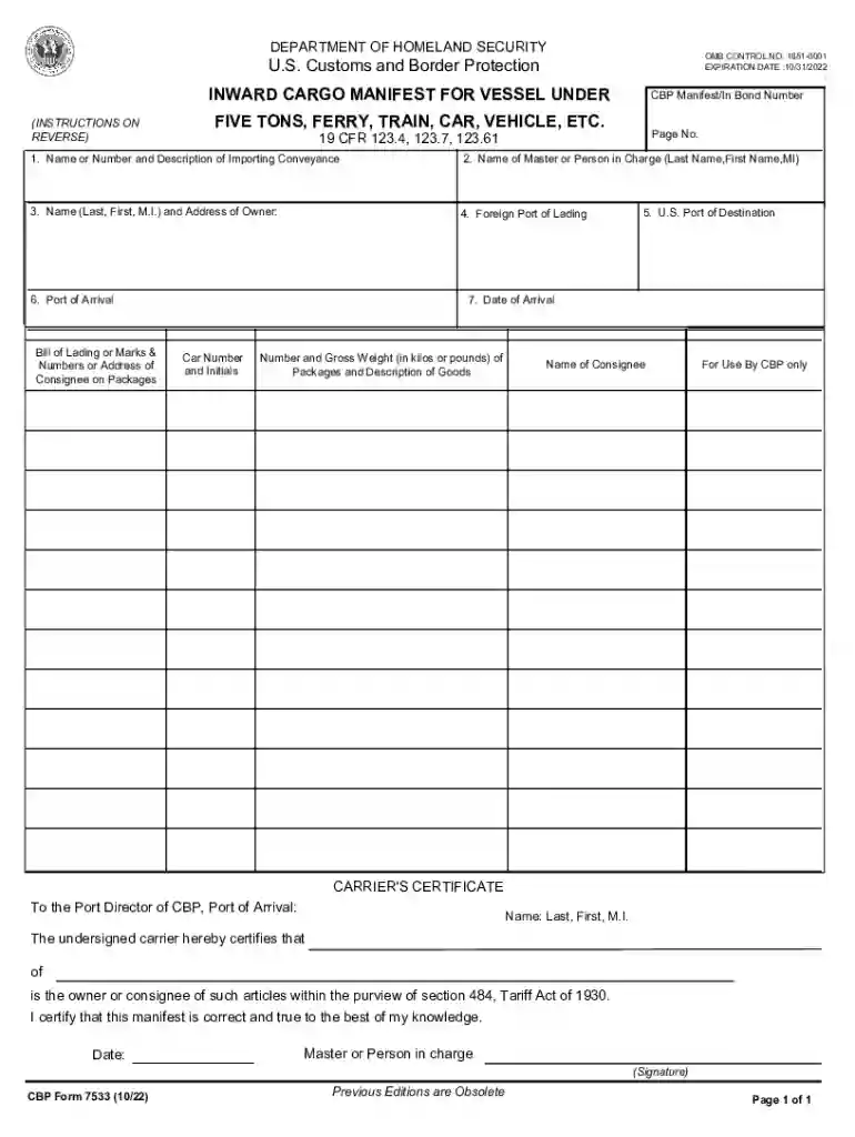 2022 manifest best 7533 blank Preview on Page 1