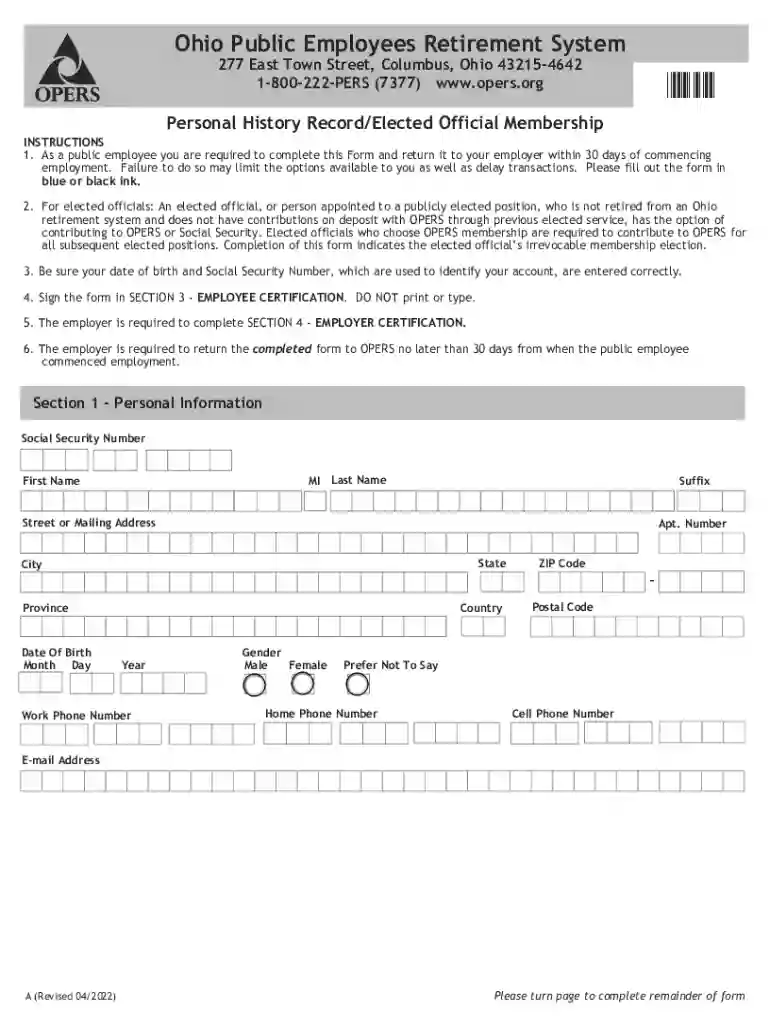 Ohio Public Employees Retirement System Membership Form Preview on Page 1