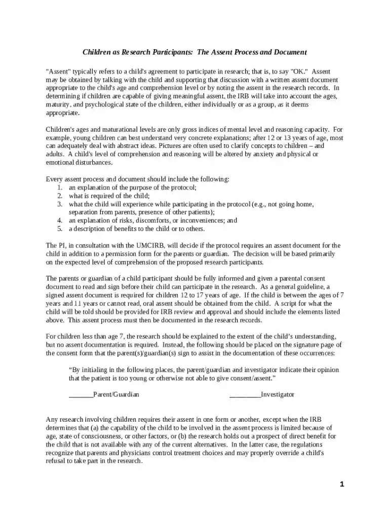 Child assent and parental permission in pediatric research Preview on Page 1