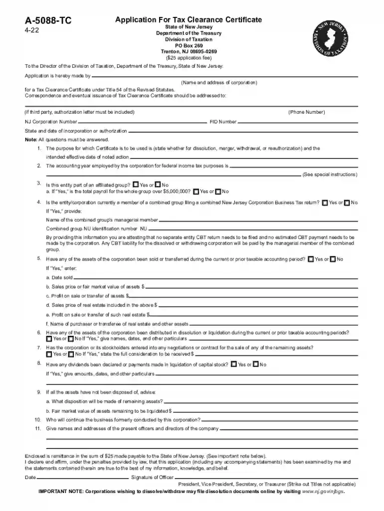 nj tax clearance certificate Preview on Page 1