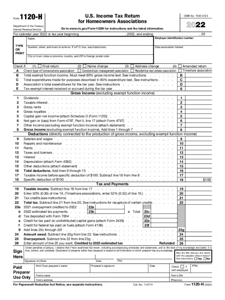 2022 form 1120 h Preview on Page 1