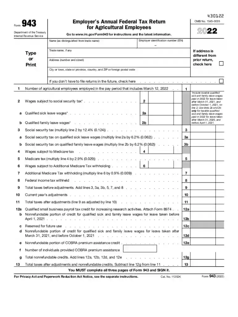 form 943 2022 Preview on Page 1