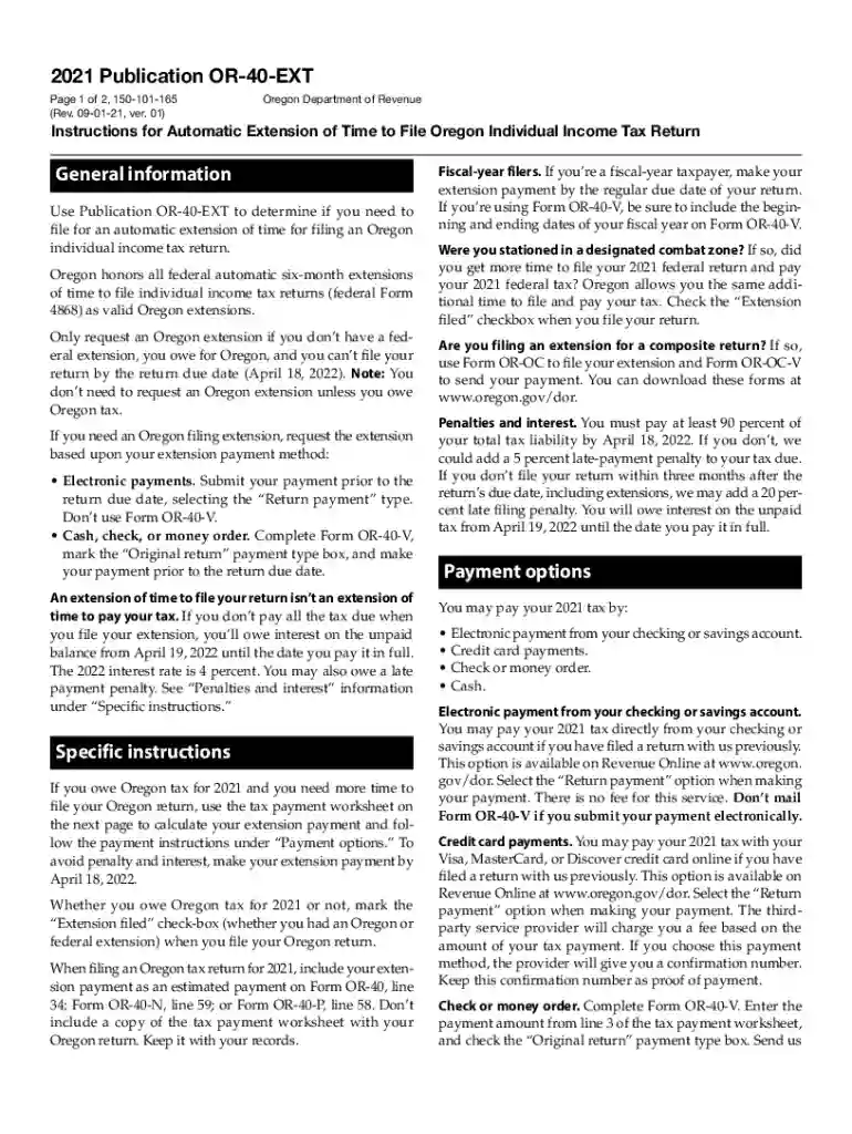 oregon tax extension form 40 ext Preview on Page 1