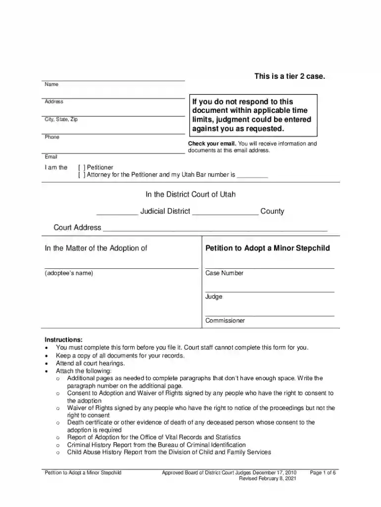 Petition to Adopt a Minor Stepchild Petition to Adopt a Minor Stepchild Preview on Page 1