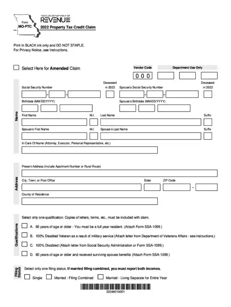 dor.mo.govformsMO-PTC Print Only2016Property Tax Credit Claim MO-PTC - Missouri Preview on Page 1