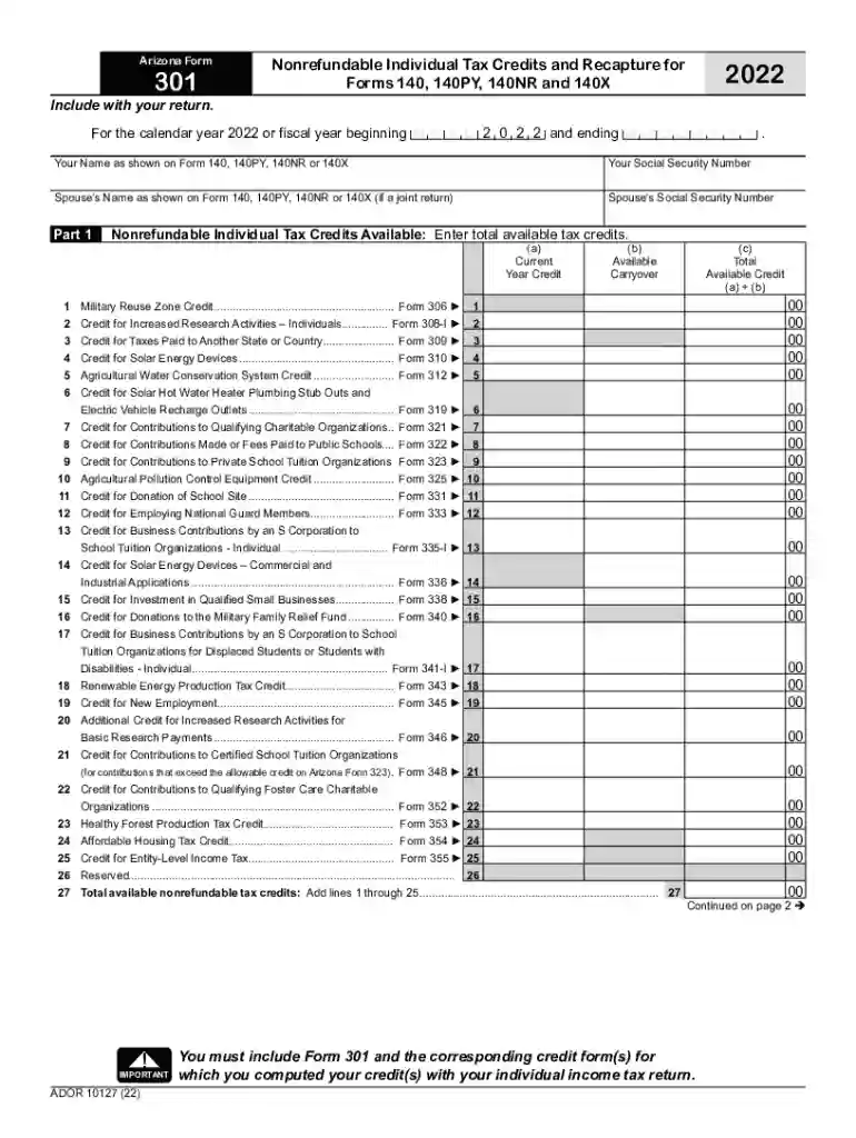 arizona form 301 Preview on Page 1