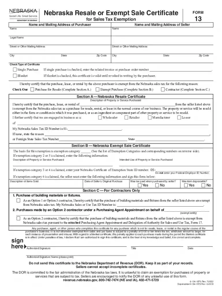 Nebraska Certificate of Exemption for Mobility Enhancing FORM Equipment ... Preview on Page 1