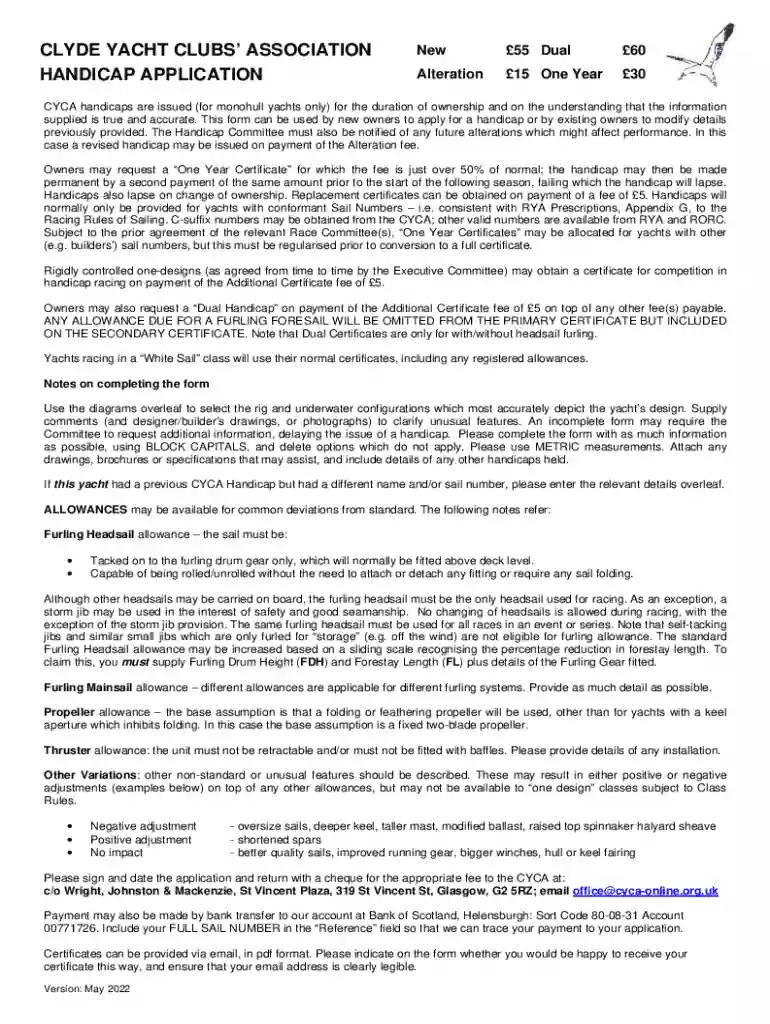 cyca handicap application Preview on Page 1