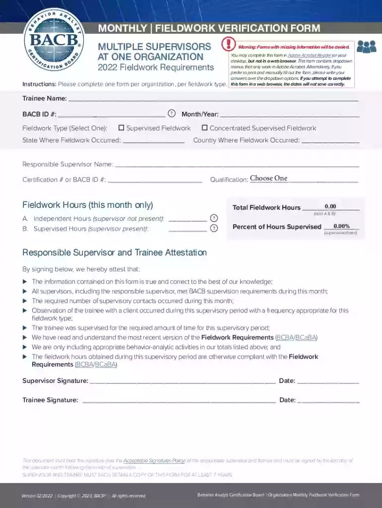 Get Bacb Monthly Fieldwork Verification Form - US Legal FormsGet Bacb Monthly Fieldwork Verification Preview on Page 1