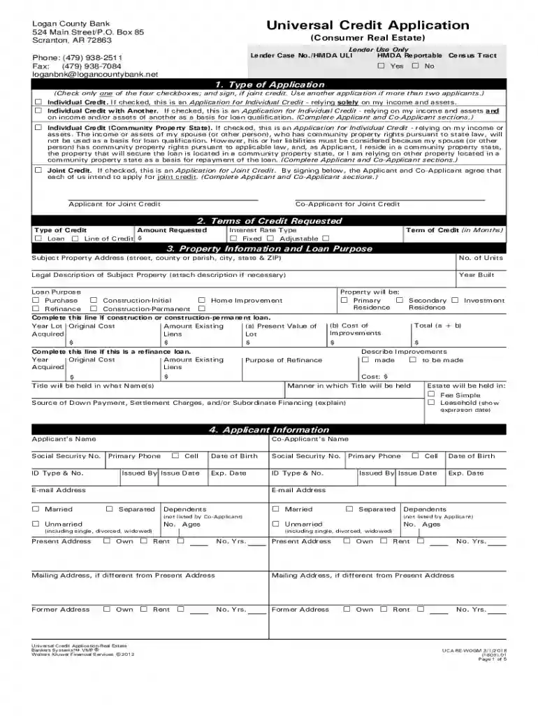 UCA-RE-WOGM Universal Credit Application For Real Estate Without ECOA GMI or HMDA Data Collection Preview on Page 1
