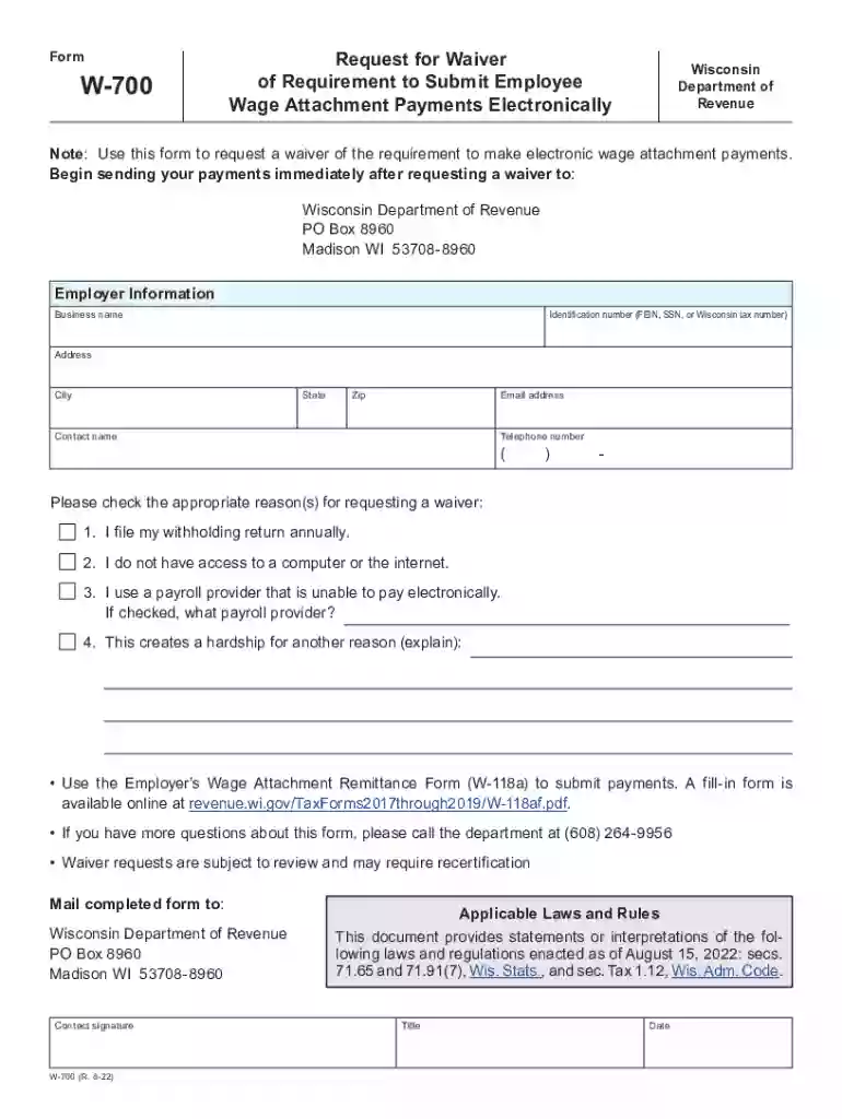 WI DoR W-700 2020-2022 - Fill out Tax Template Online - US Legal Forms Preview on Page 1
