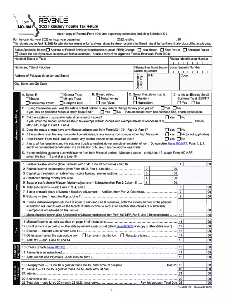 missouri form 1041 Preview on Page 1