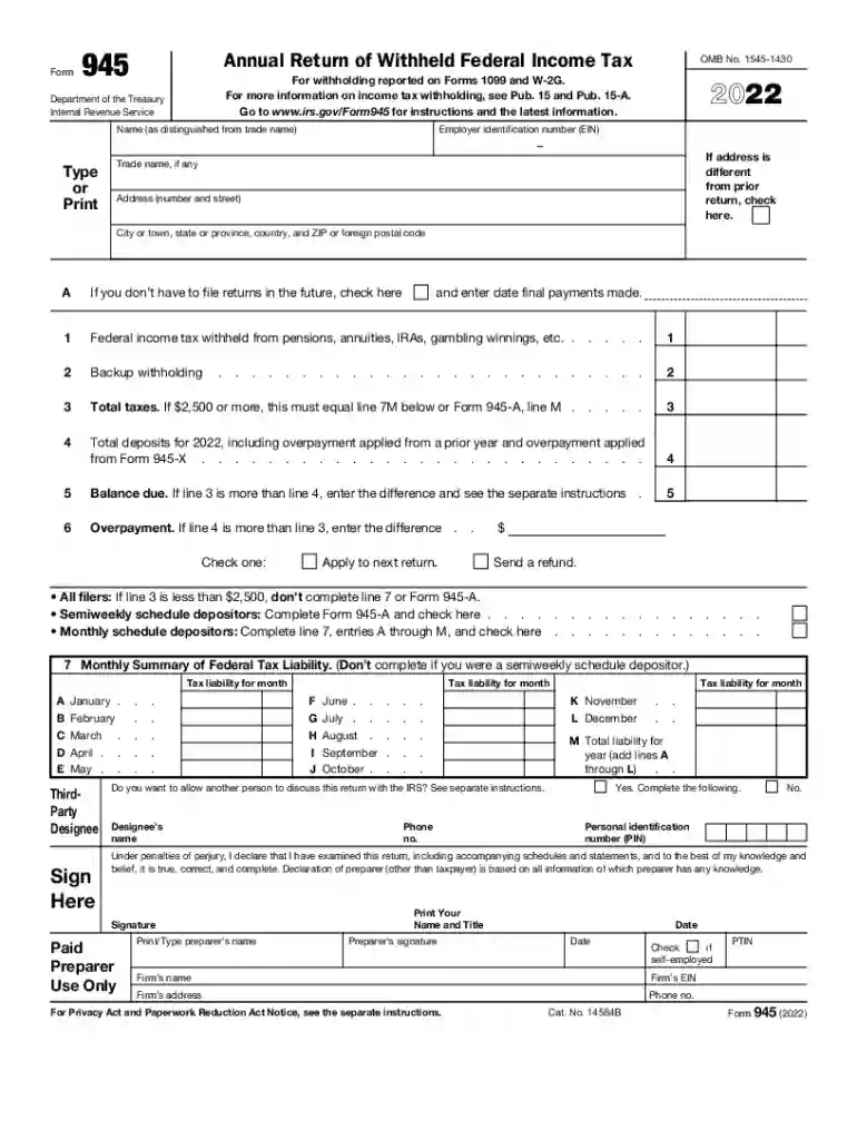 2022 form 945 Preview on Page 1