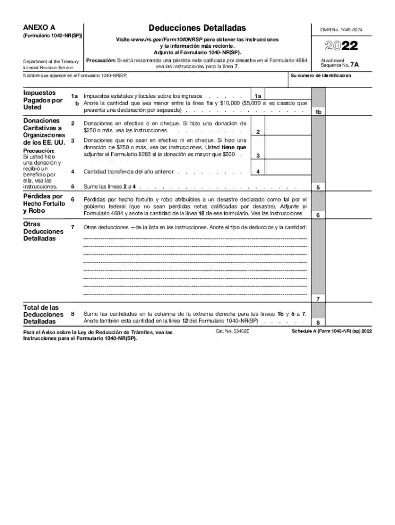 Form 1040-NR (Schedule A) (sp) Preview on Page 1