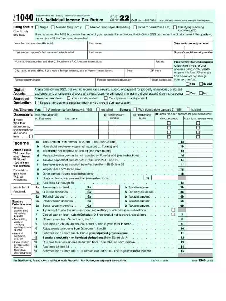 irs 1040 form 2022 Preview on Page 1