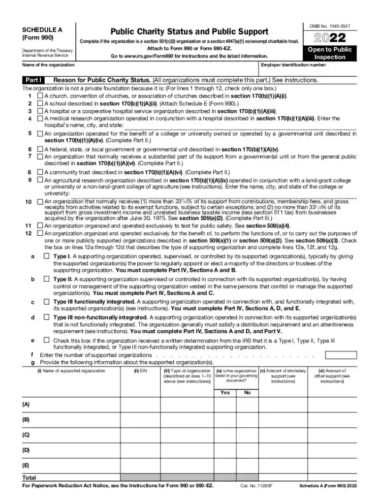 form 990 ez schedule a 2022 Preview on Page 1