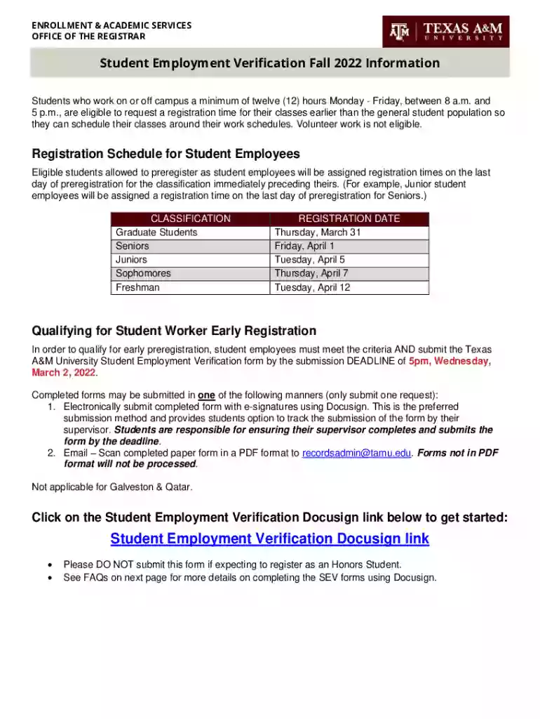 student worker early registration tamu Preview on Page 1