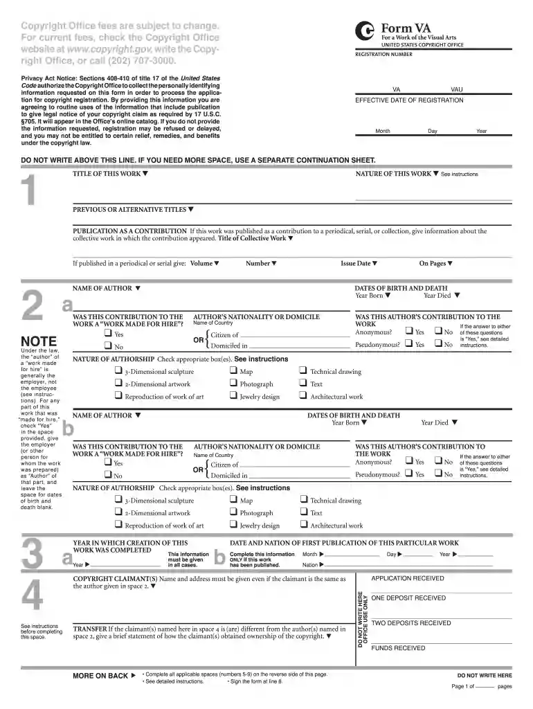 4 Form VA - US Copyright Office - copyright Preview on Page 1