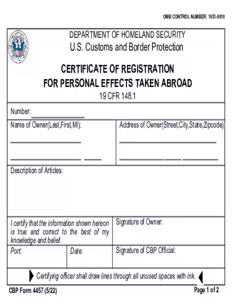 cbp form 4457 Preview on Page 1