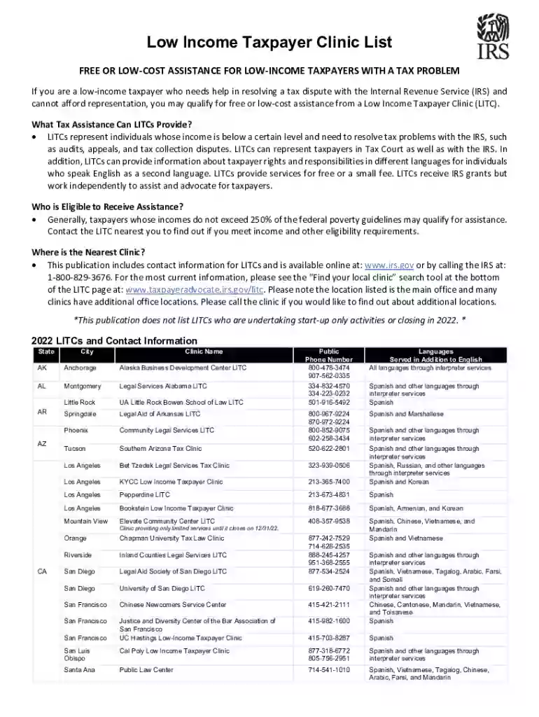 Low Income Taxpayer ClinicsInternal Revenue Service - IRS tax forms Preview on Page 1
