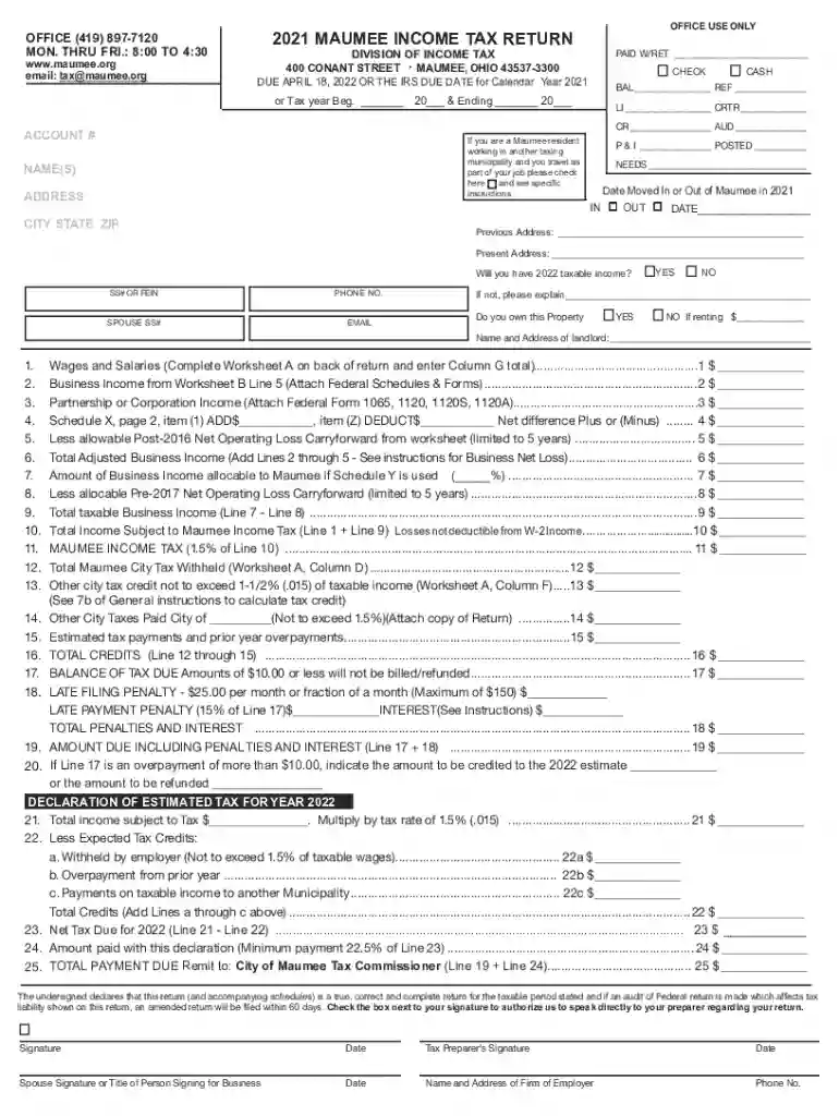 2019 Form OH Income Tax Return - Maumee Fill Online, Printable ... Preview on Page 1