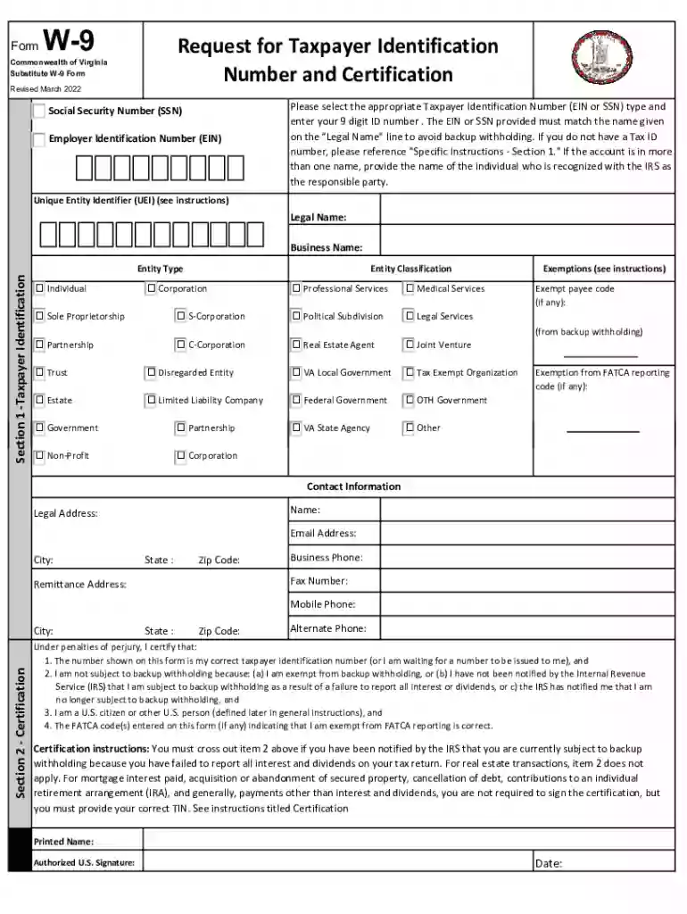 virginia w 9 form Preview on Page 1