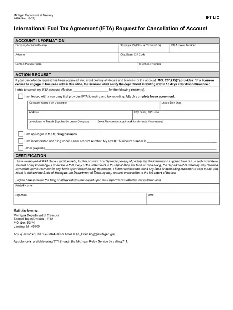 4460, International Fuel Tax Agreement Request for Cancellation of Preview on Page 1