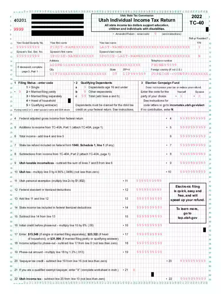 utah state tax form tc 40 Preview on Page 1