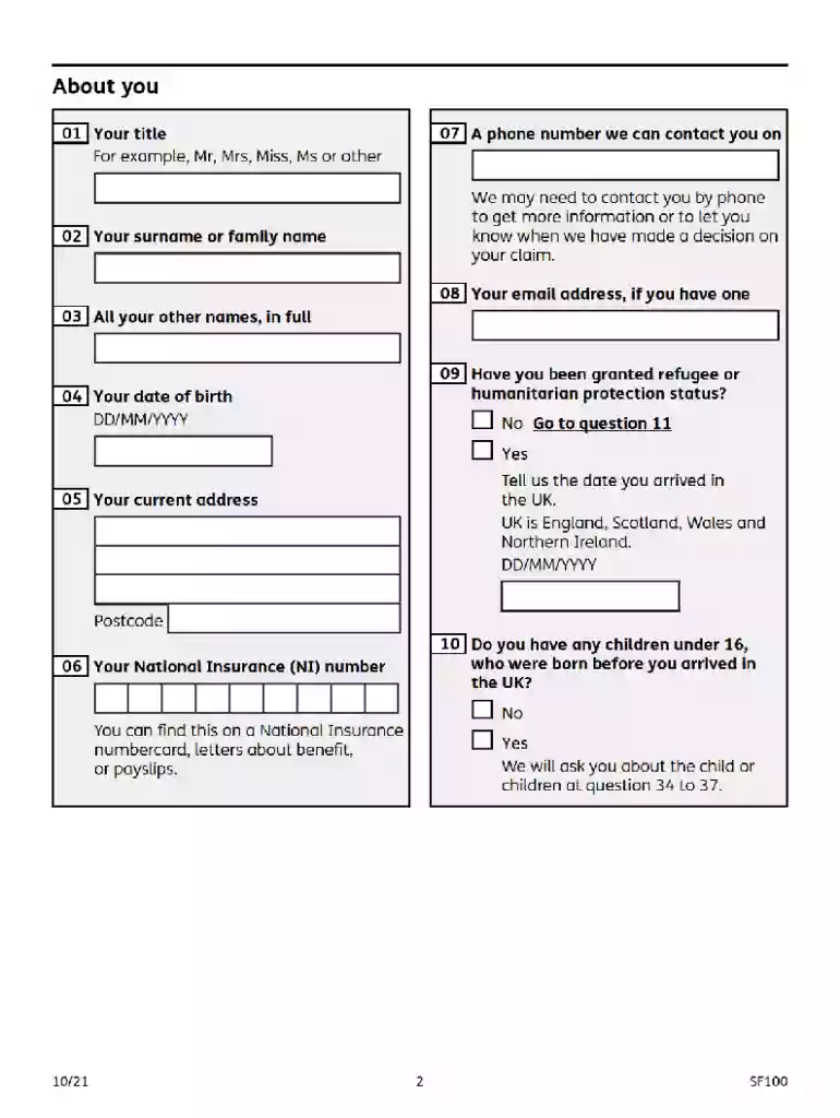 sf100 form Preview on Page 1