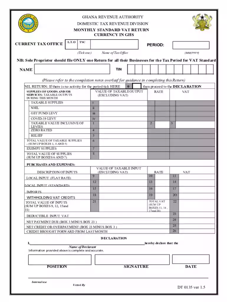 Ghana VAT Return Form Preview on Page 1