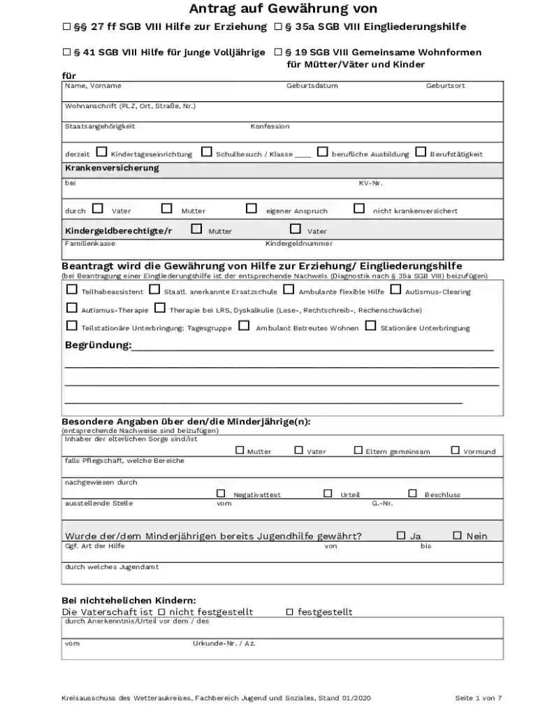 formloser antrag hilfe zur erziehung muster Preview on Page 1
