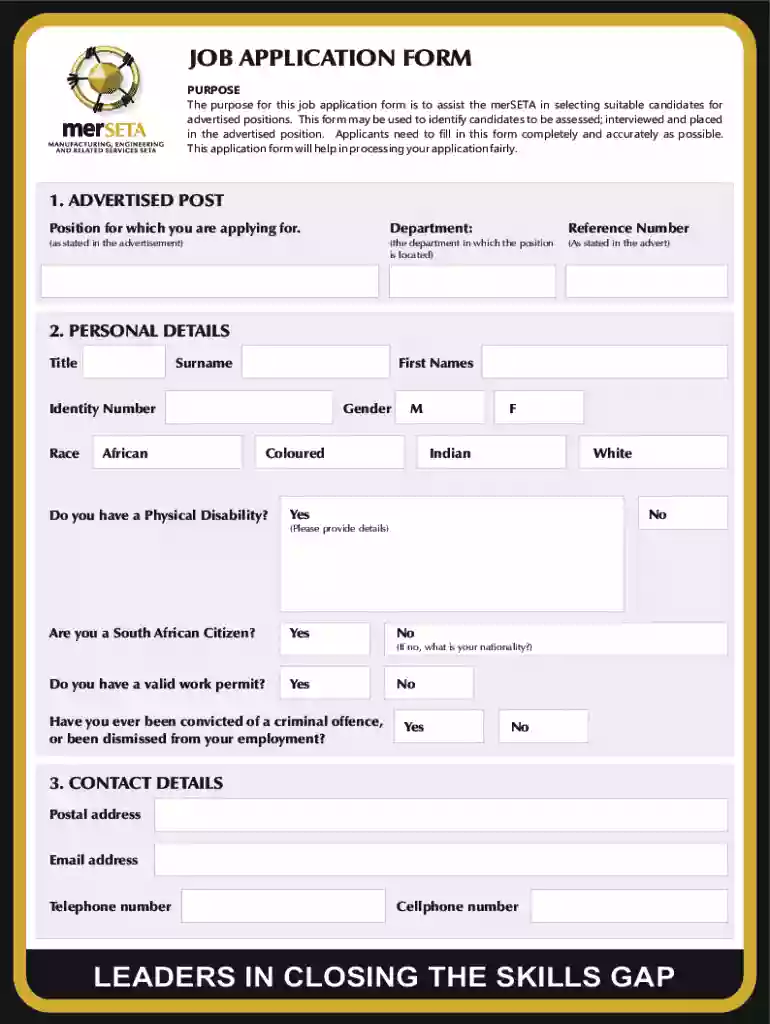 Job Application Form Preview on Page 1