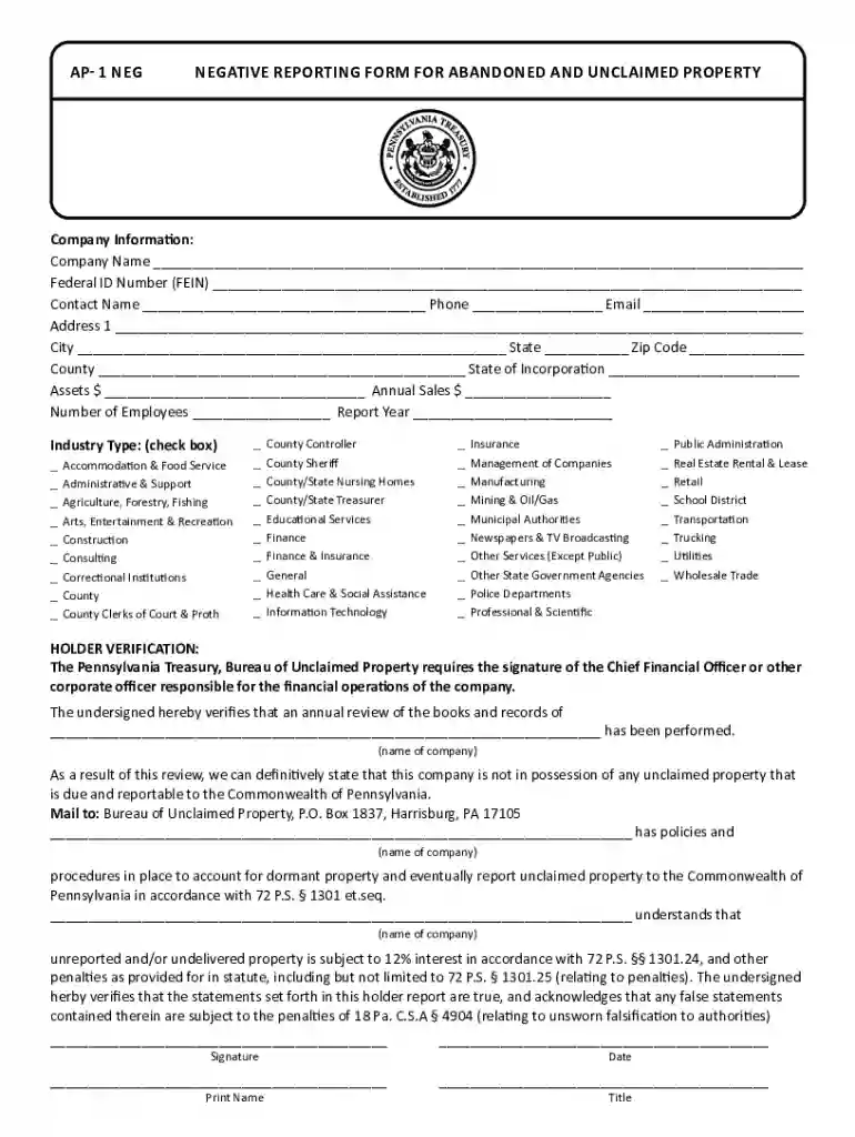 pa form unclaimed property Preview on Page 1