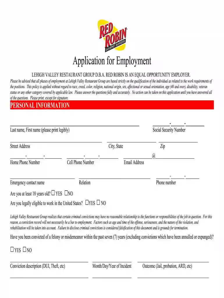 red robin application Preview on Page 1