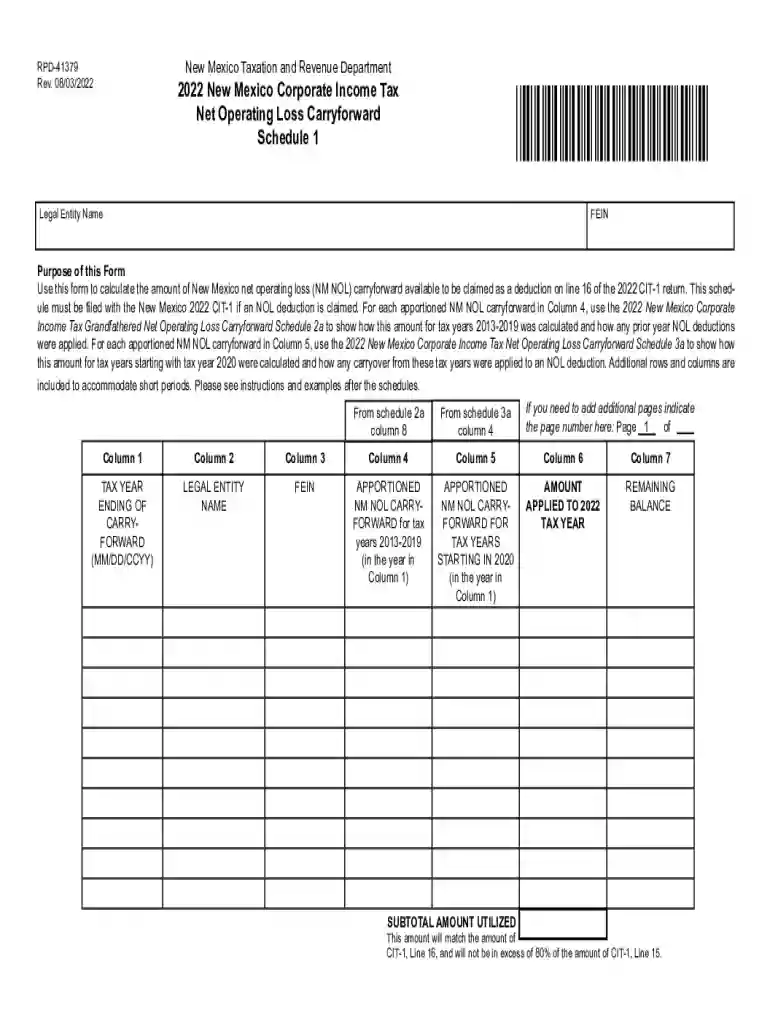 New Mexico Form RPD-41369 (NM Net Operating Loss Carryforward ScTaxation & Revenue Department - Welcome to NewMexico.govNew Mexico Form RPD-41369 (NM Net Operating Loss Carryforward ScNew Mexico Form RPD-41369 (NM Net Operating Loss Carryforw Preview on Page 1