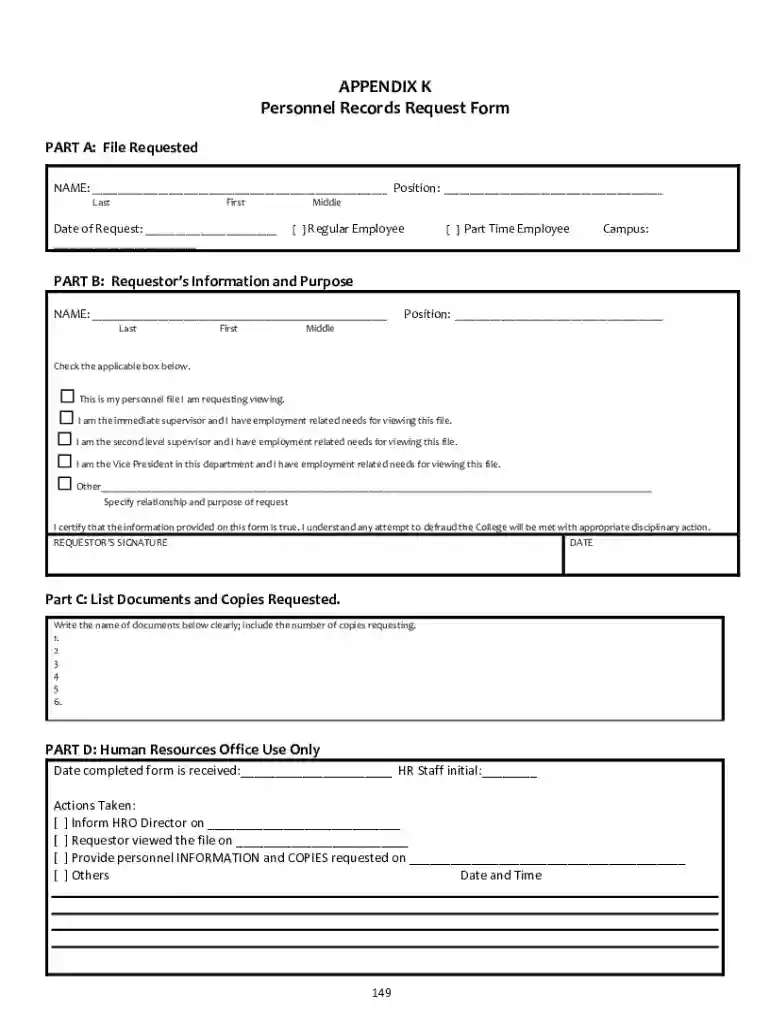 Fillable Online APPENDIX K Personnel Records Request Form Fax Email ... Preview on Page 1