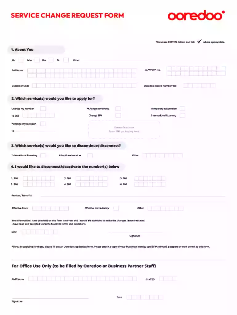 maldives service change form Preview on Page 1