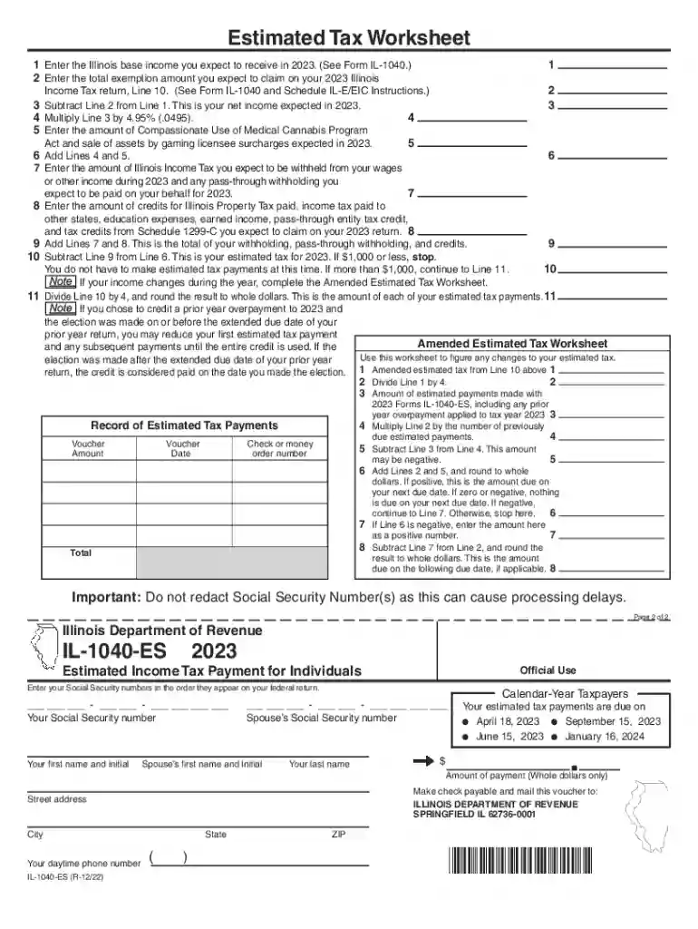 2022 IL-1040-ES Estimated Income Tax Payment for Individuals Preview on Page 1