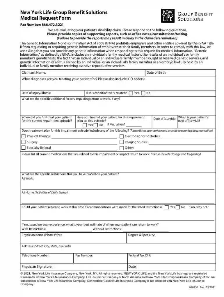 NYL Group Benefit Solutions Medical Request Form 618136 Interactive PDF Preview on Page 1