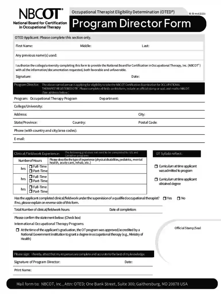 nbcot program director form Preview on Page 1