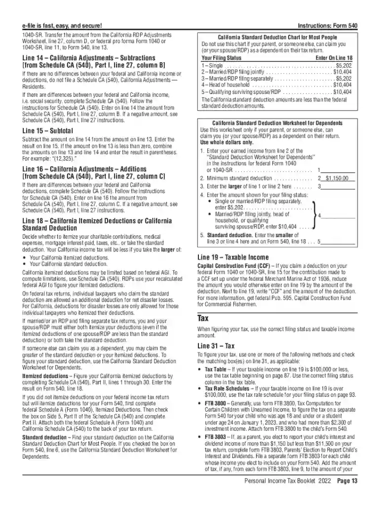 2022 Instructions for Form 540 - Personal Income Tax Booklet 2022 Instructions for Form 540 - Person Preview on Page 1