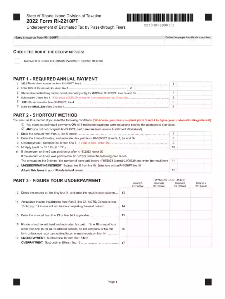 2022 Form RI-2210PT Preview on Page 1
