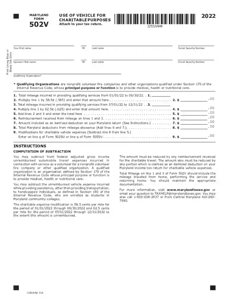 MARYLAND USE OF VEHICLE FOR FORM CHARITABLE ... Preview on Page 1