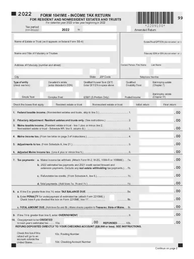 Fiduciary Income Tax (1041ME)Maine Revenue Services Preview on Page 1