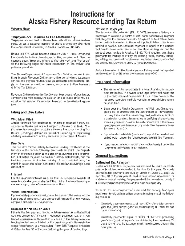 Alaska Fishery Resource Landing Tax Return Preview on Page 1