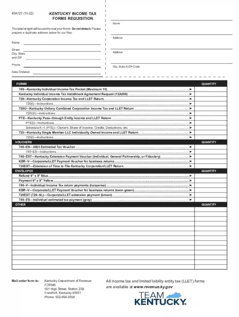 kentucky income tax forms requisition - Department of Revenue Preview on Page 1