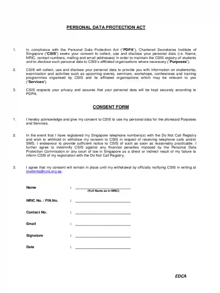 data protection pdpa consent Preview on Page 1