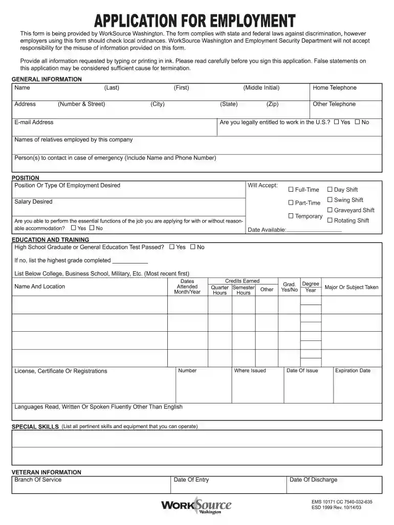 employment form sample Preview on Page 1