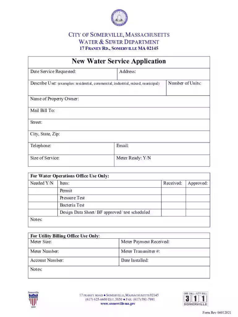 New Water Service Application Preview on Page 1