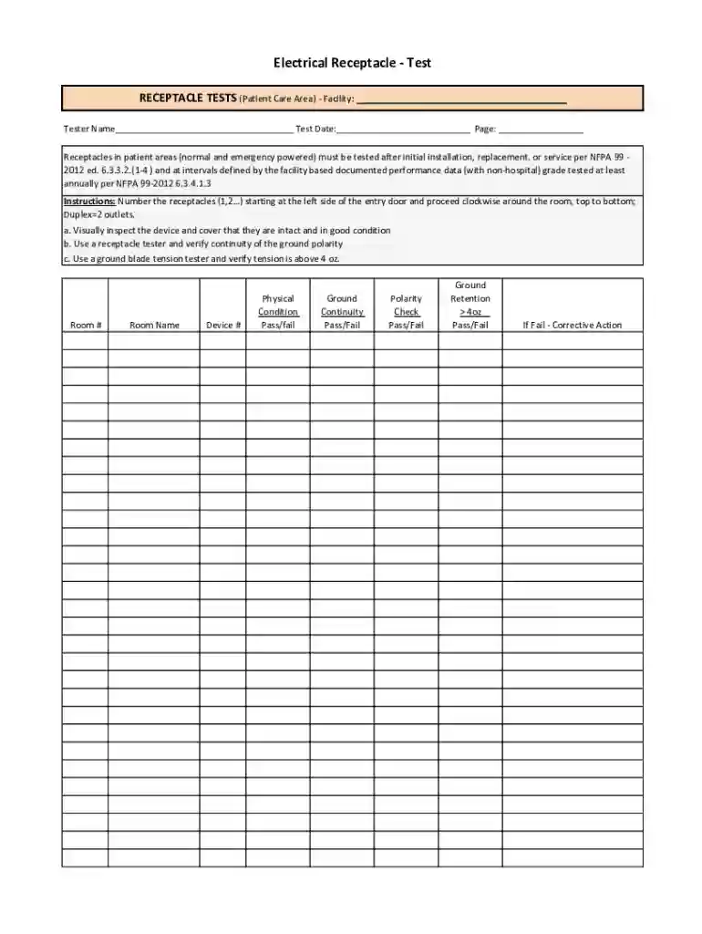 Receptacle Testing Form #1 - IN Preview on Page 1